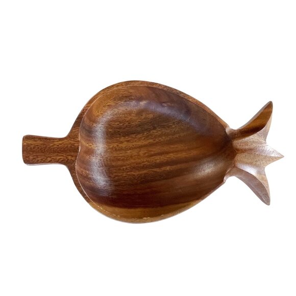 Vintage Monkey Pod Philcraft Pineapple Wood Carved Small Rounded Oval Bowl - Picture 7 of 7